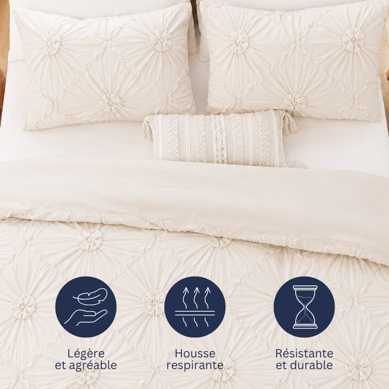 Housse de couette beige légère respirante et résistante avec taies assorties