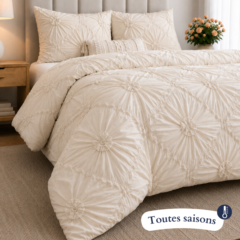Housse de couette beige à motifs en relief adaptée à toutes les saisons